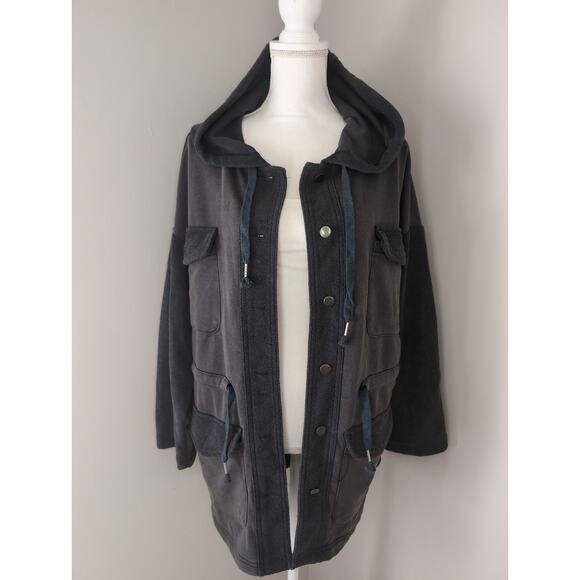 Pol faded oversized slouchy cozy loungewear hooded navy cardigan jacket - Picture 2 of 9